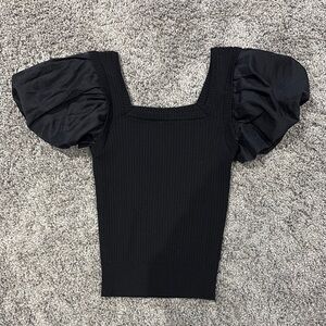 Current Air Sweater Top Womens Small Black Puff Short Sleeve Knit